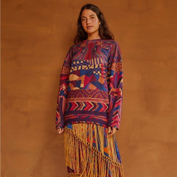 FARM RIO mixed print tunic sweatshirt Size XS NWT - Picture 2 of 6